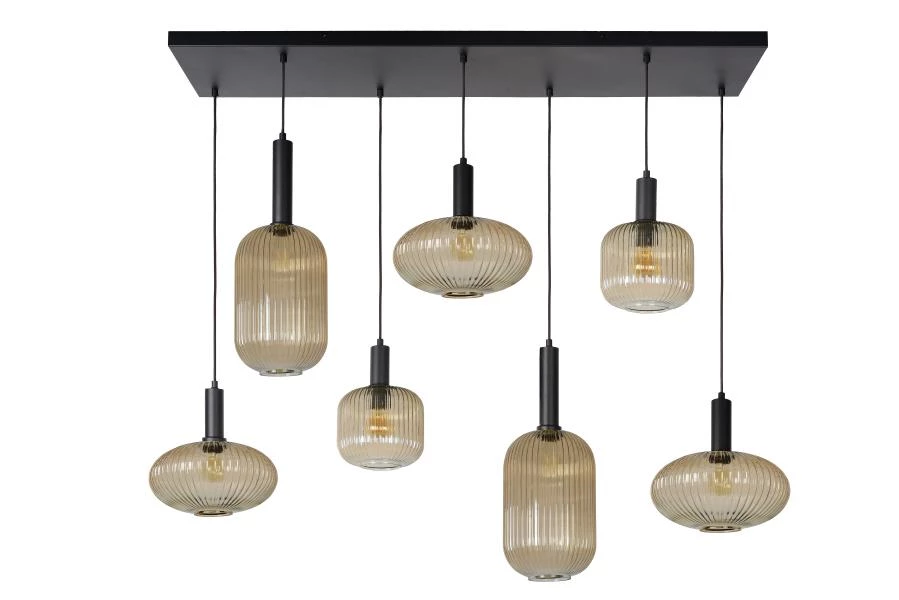 Lucide MALOTO - Hanglamp - 7xE27 - Amber - uitgezet